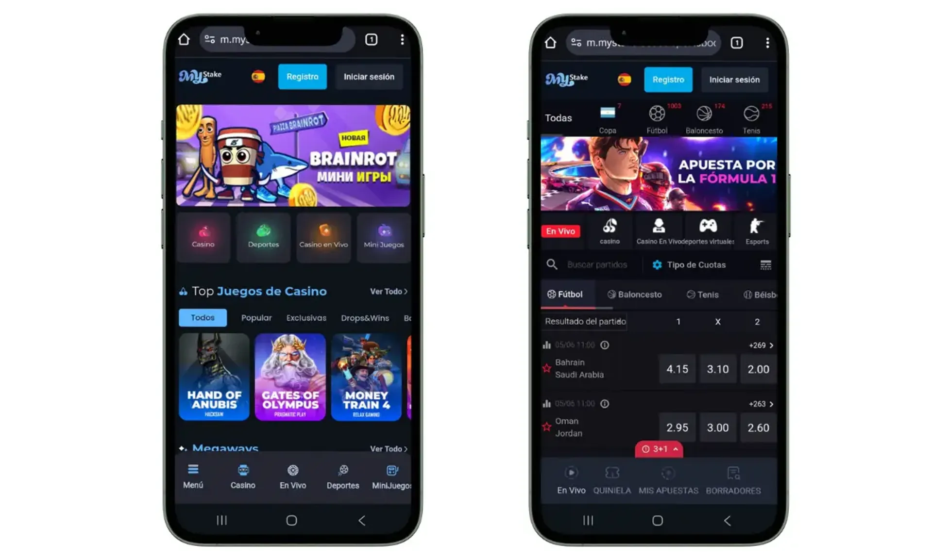 Captura del casino Mystake en un teléfono móvil Android