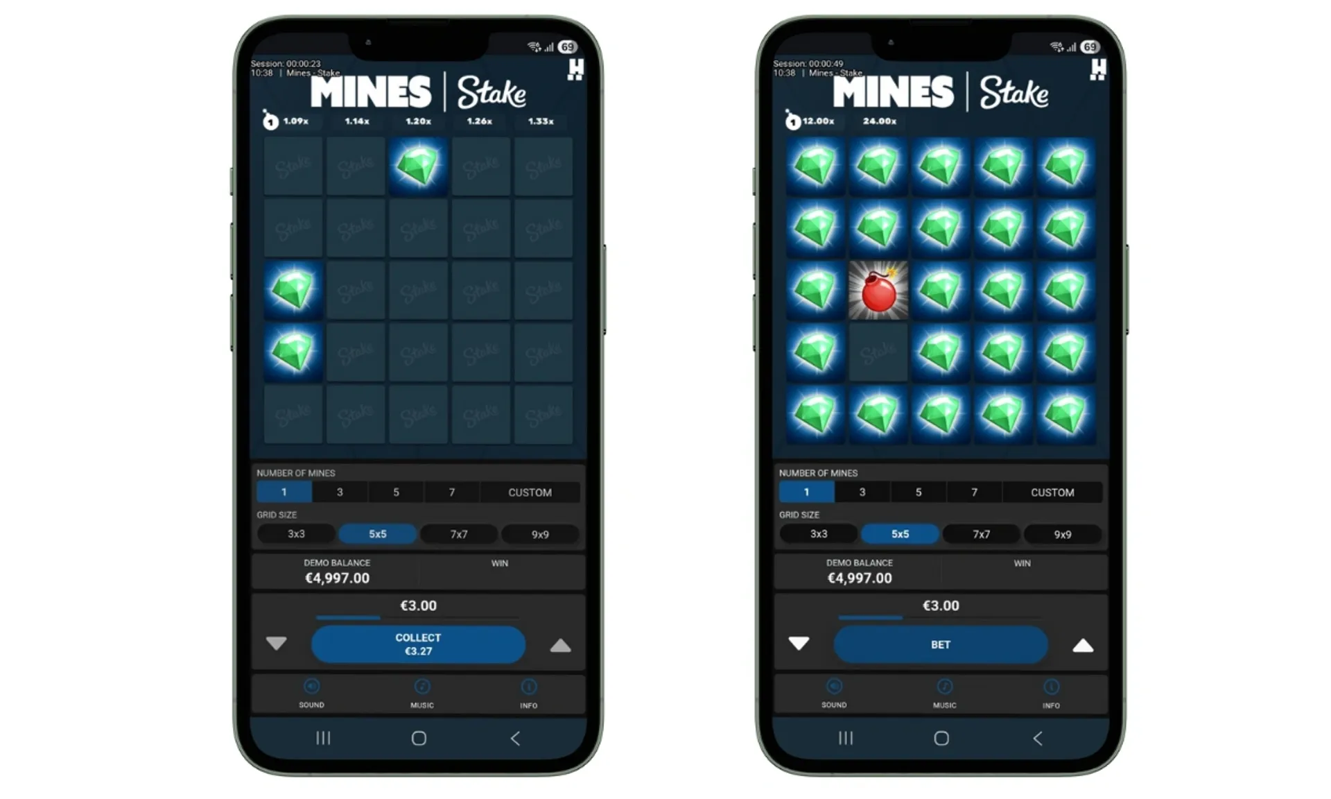 Así luce un juego de minas desde el teléfono móvil