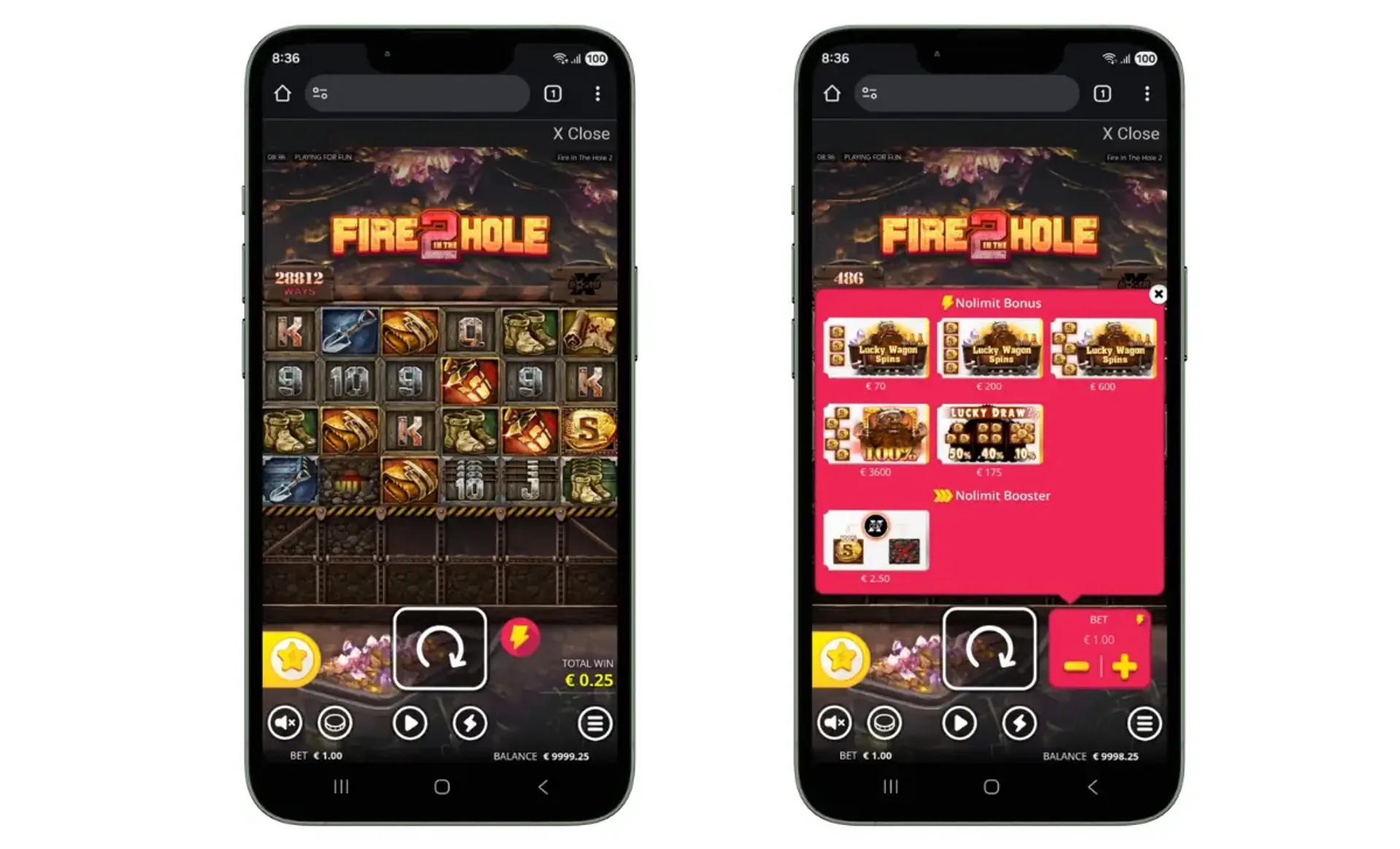 Capturas de la versión móvil de la slot Fire in the Hole 2