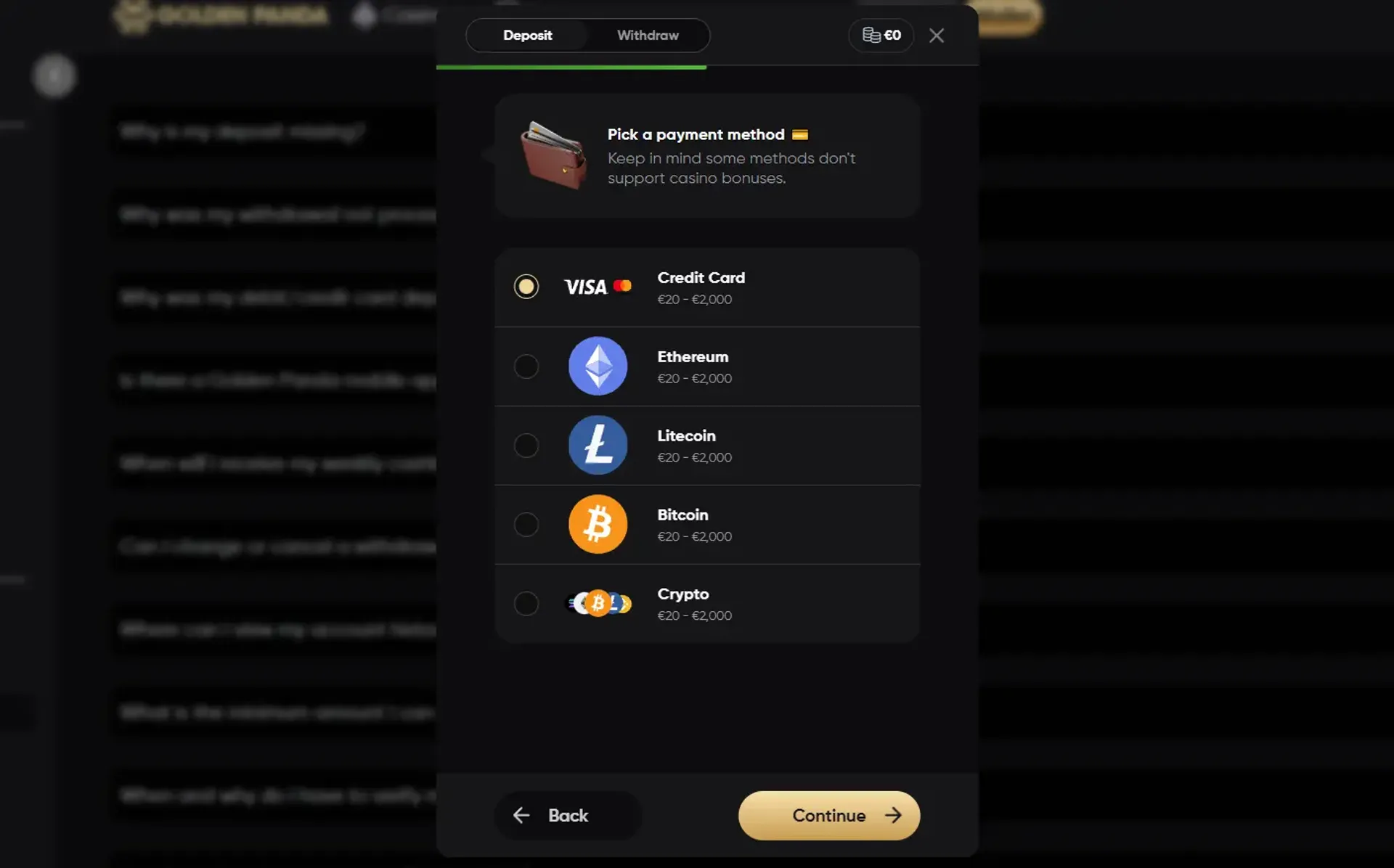 Golden Panda payment method