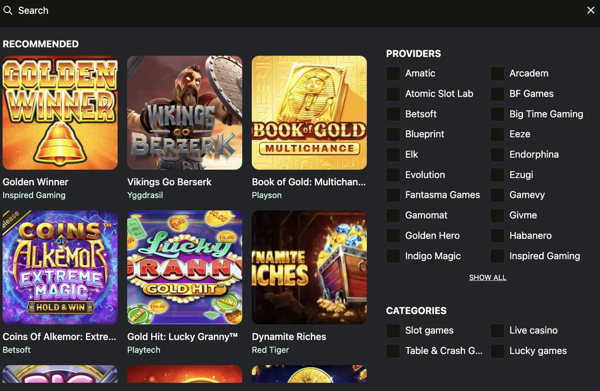 Betrix casino games