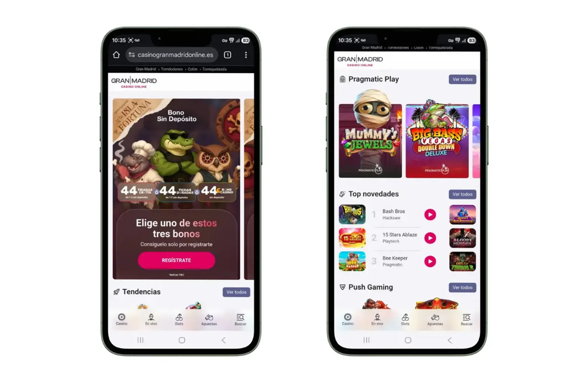 Secciones principales del casino Gran Madrid