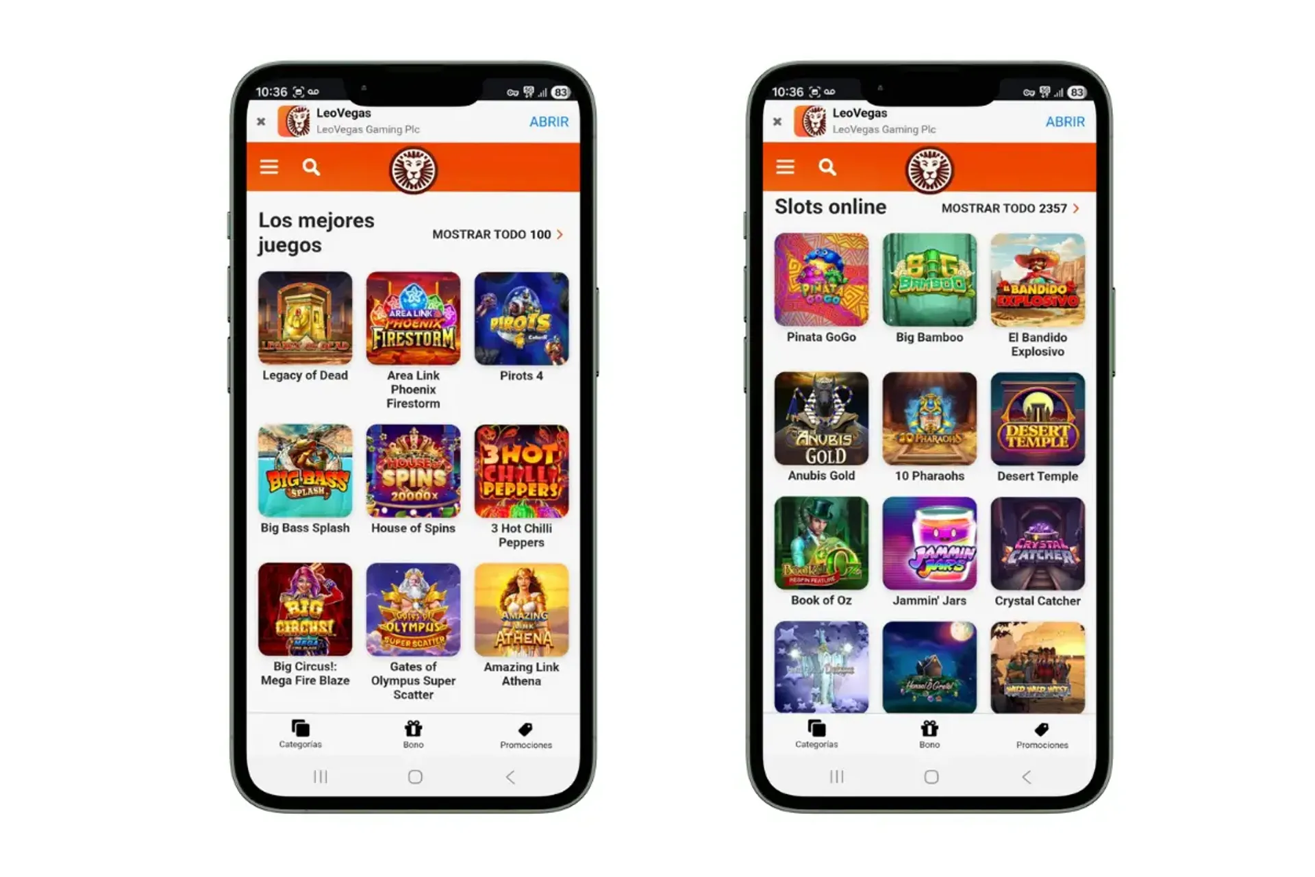 Secciones principales del casino LeoVegas