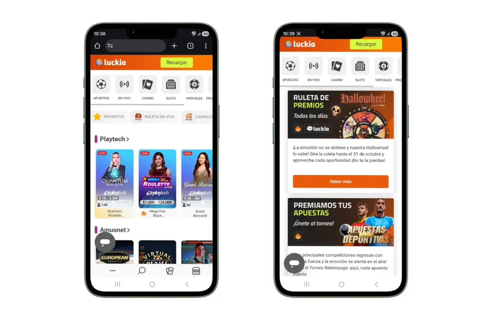 Secciones principales del casino Luckia