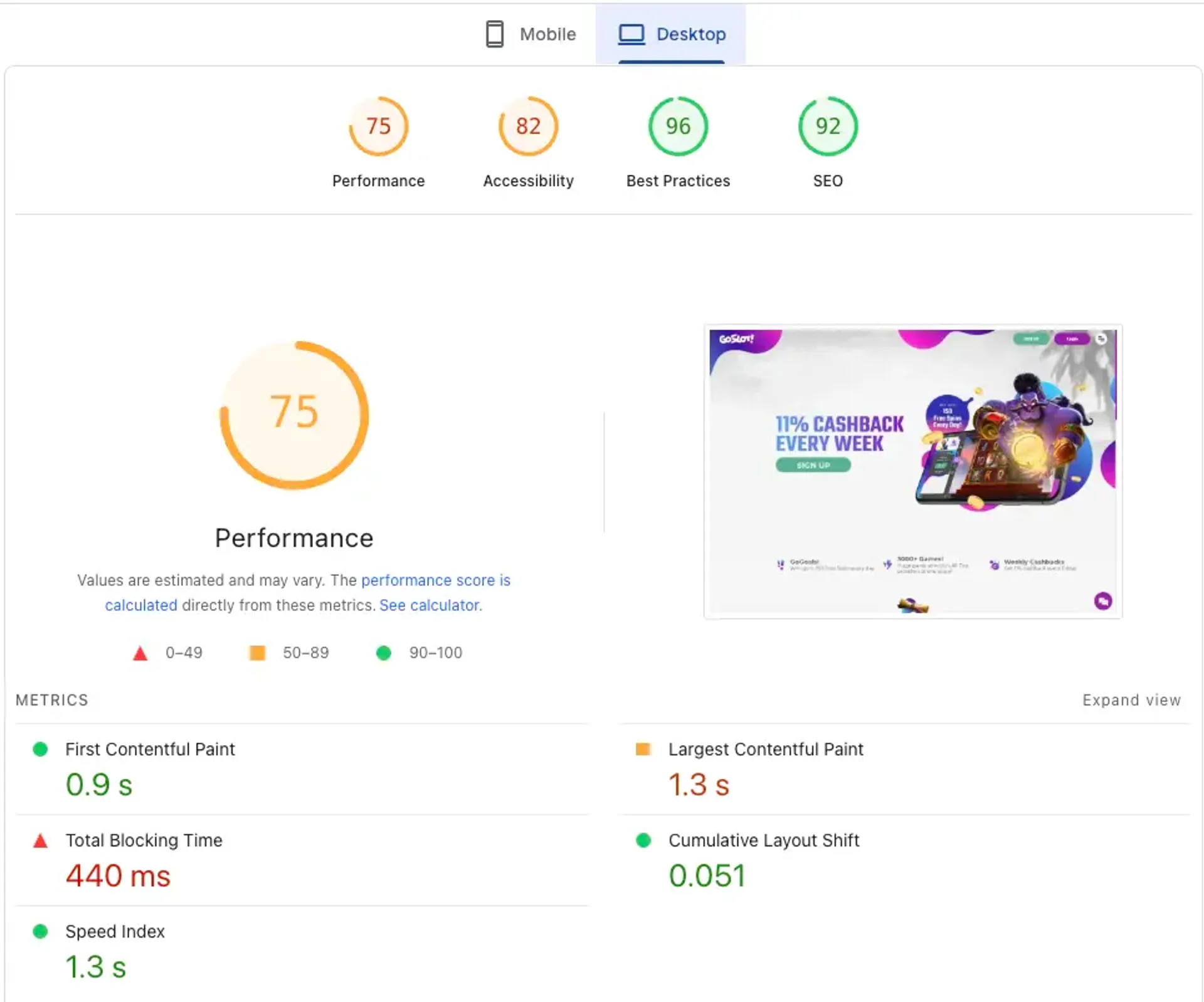 Goslot casino page speed