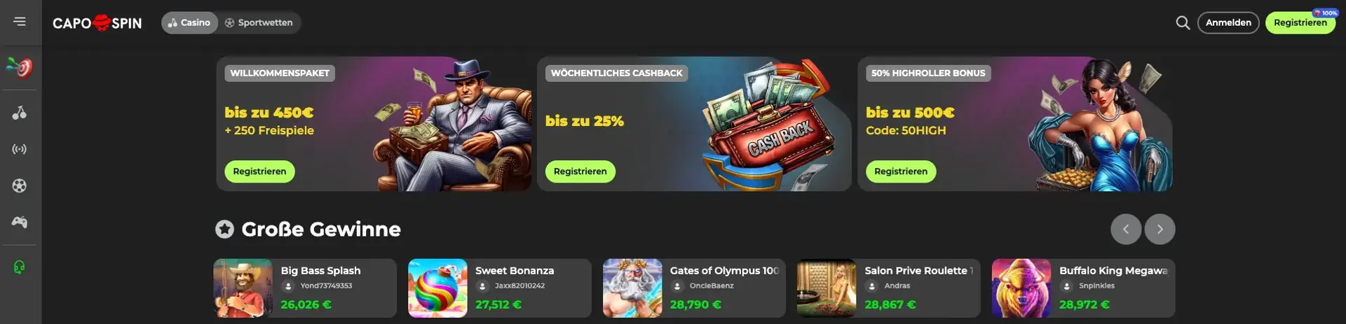 Capospin Casino Homepage
