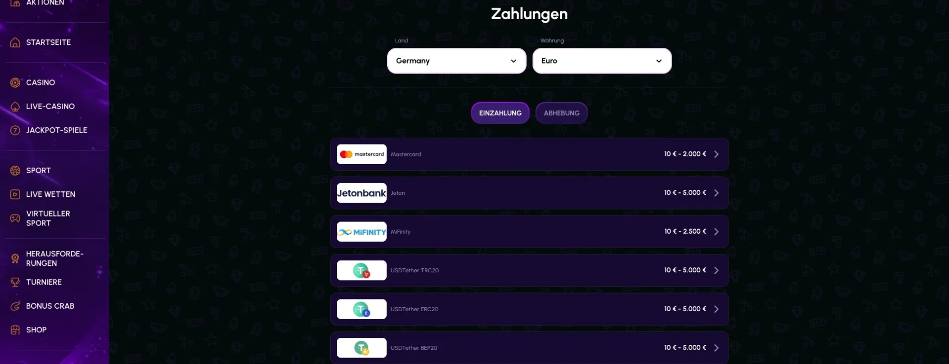 NovaJackpot Zahlungsoptionen