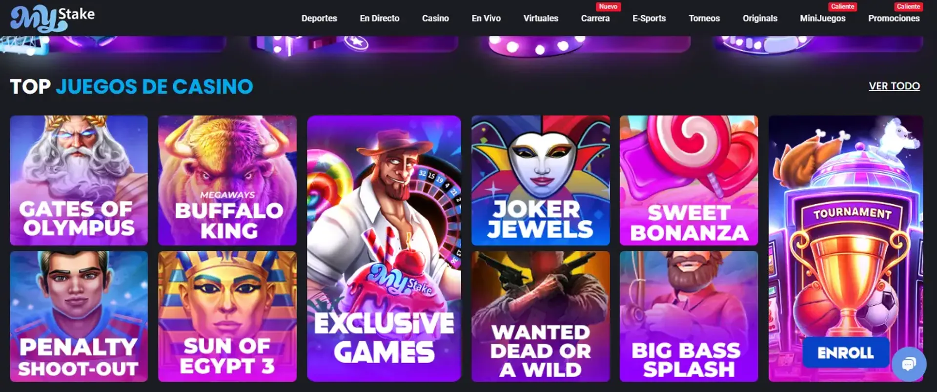 Catálogo de juegos en Mystake