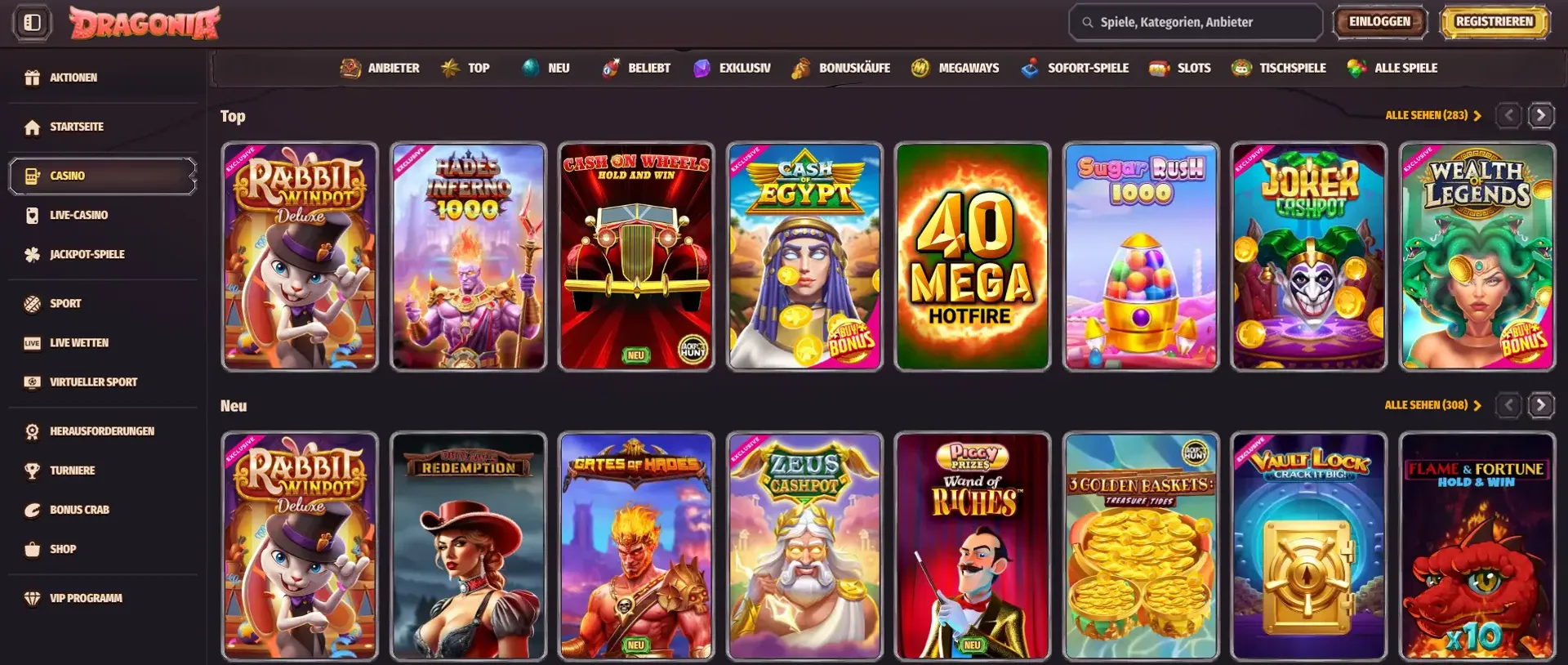 Dragonia Casino Homepage