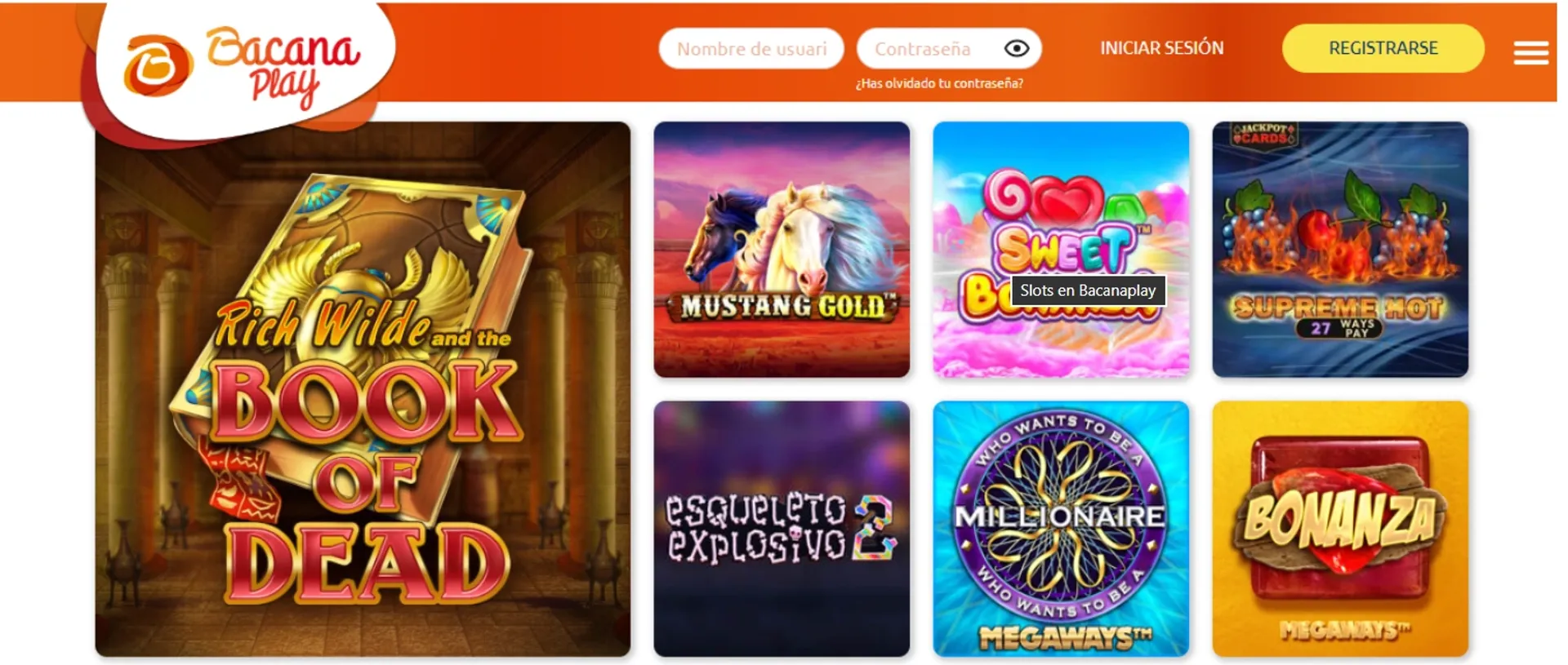 juegos en bacanaplay Captura del catálogo de juegos en el casino Bacanaplay