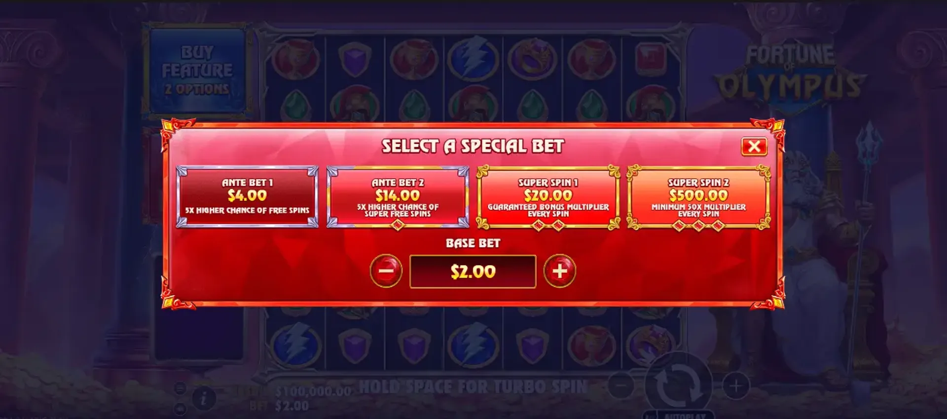 fortune of olympus apuestas especiales Opción de apuestas especiales en la slot Fortune of Olympus