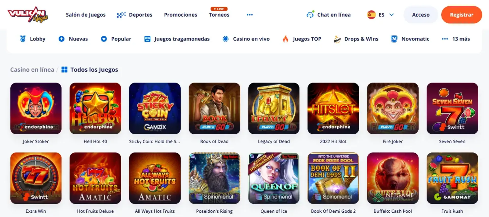 Vulkan Vegas ofrece miles de juegos de casino