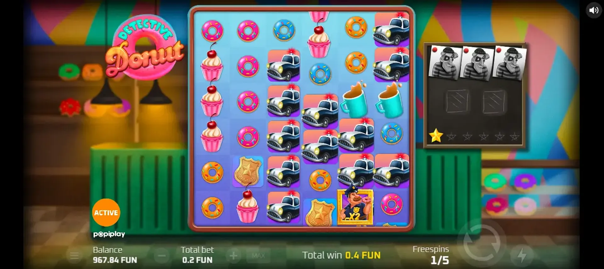 Así luce la función de giros gratis en Detective Donut