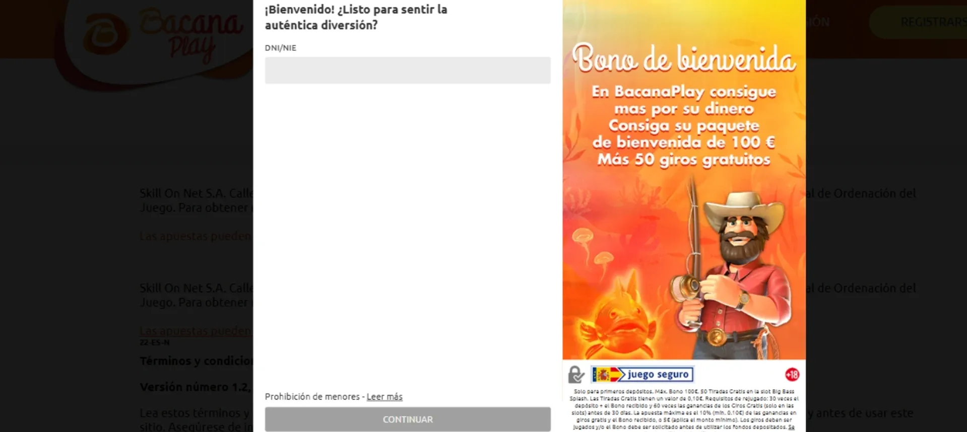 registro en bacanaplay Captura del proceso de registro en Bacanaplay