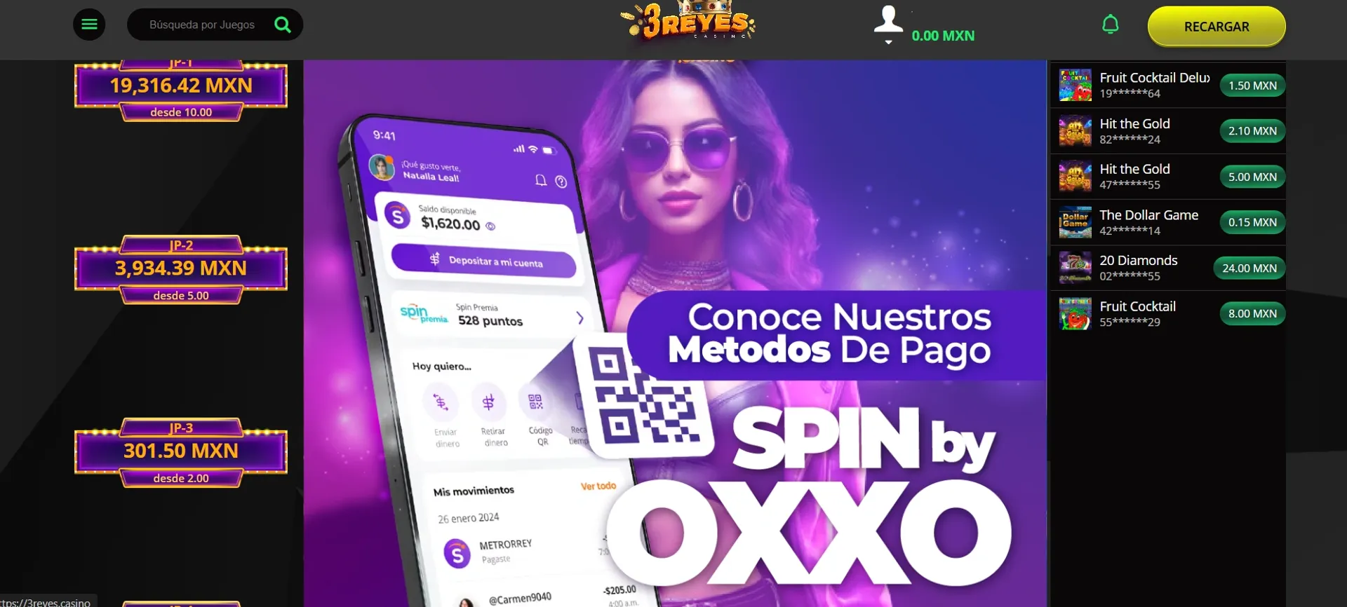 plataforma 3 reyes Captura de la plataforma online del casino 3reyes