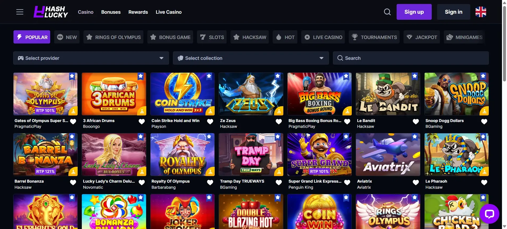 Hashlucky casino popular games