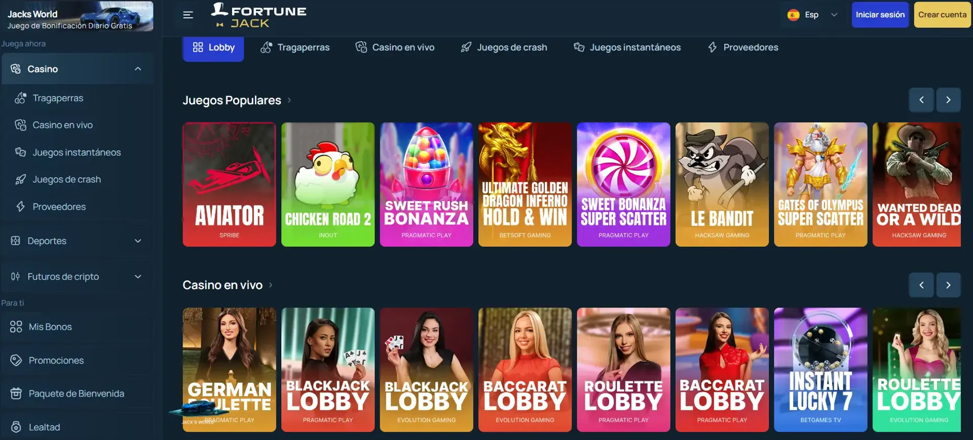 juegos de casino en fortunejack Captura del lobby de juegos de casino en FortuneJack