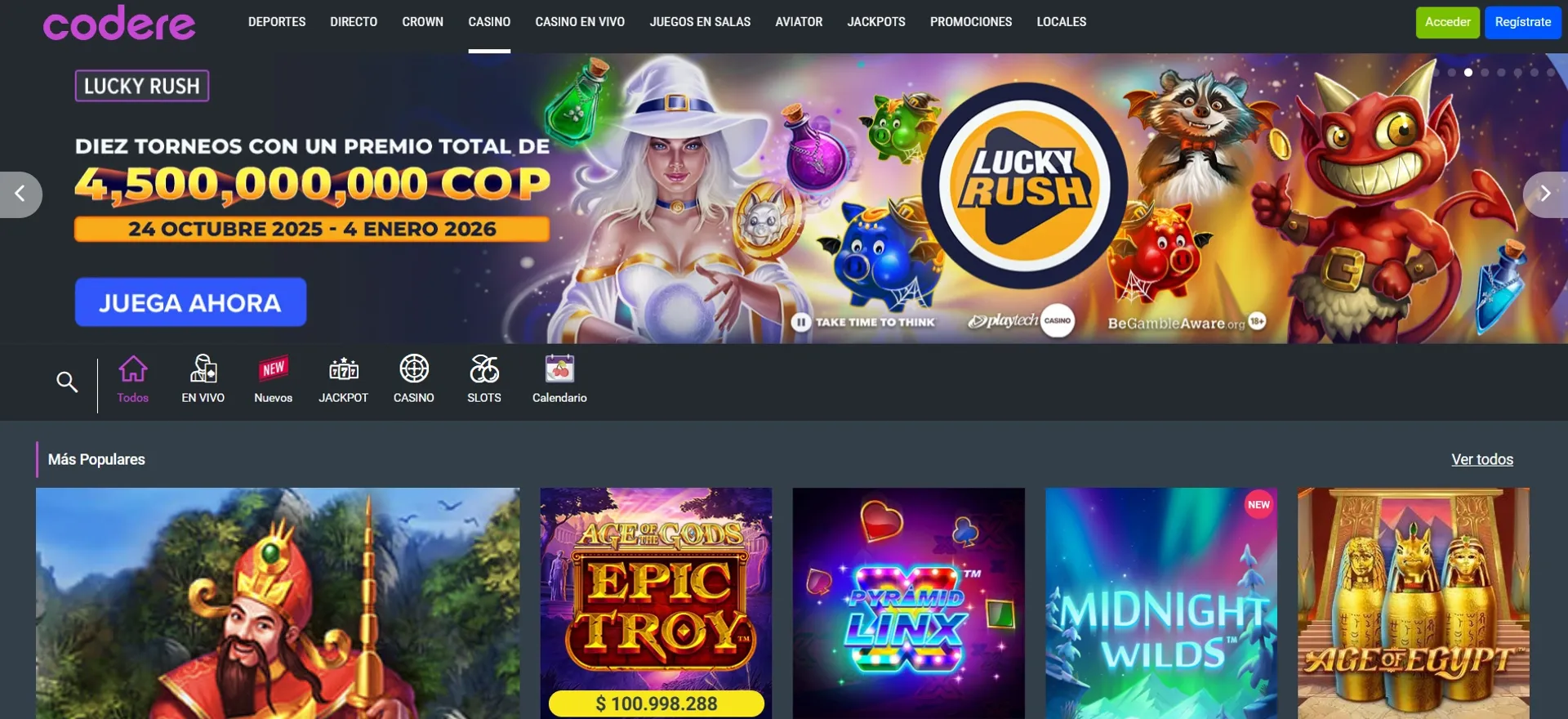 tragamonedas en Codere Captura de la sección de juegos de casino en Codere