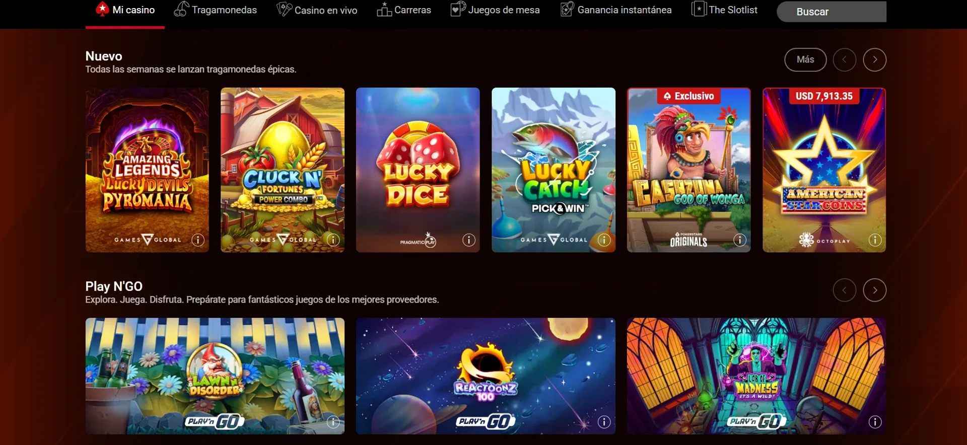 PokerStars tiene un catálogo amplio de slots