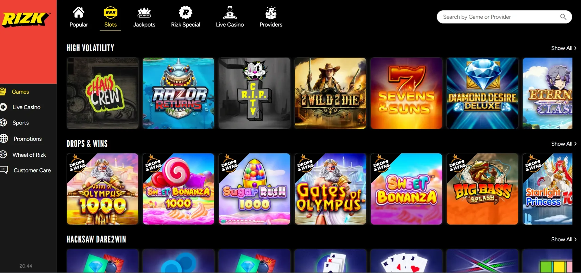 Rizk ofrece más de 2.000 juegos de casino