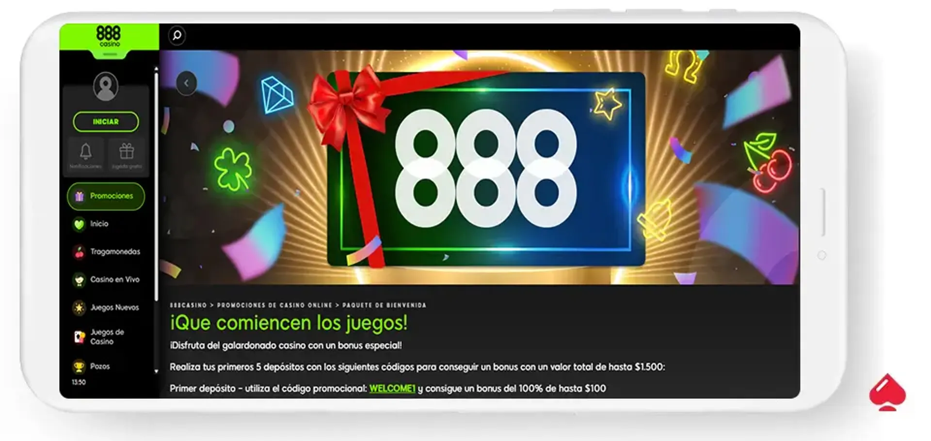 Código promocional del casino 888