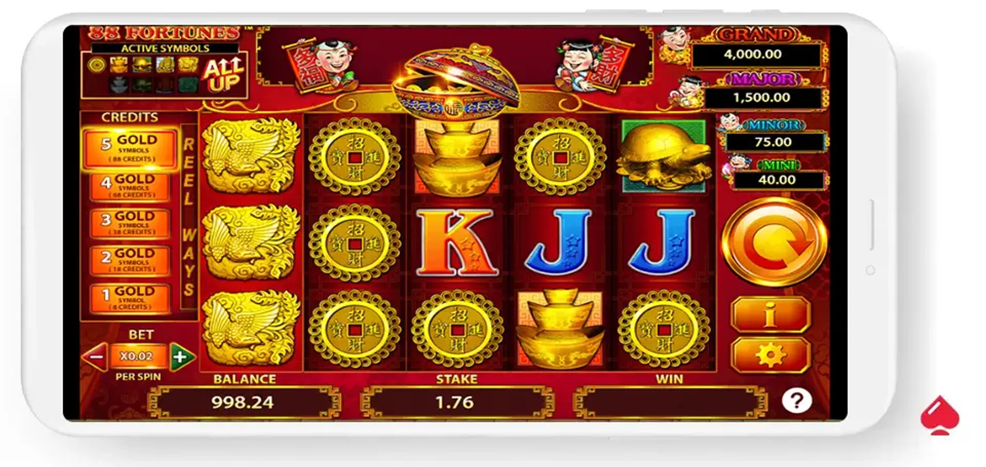 Juego base de la slot 88 Fortunes