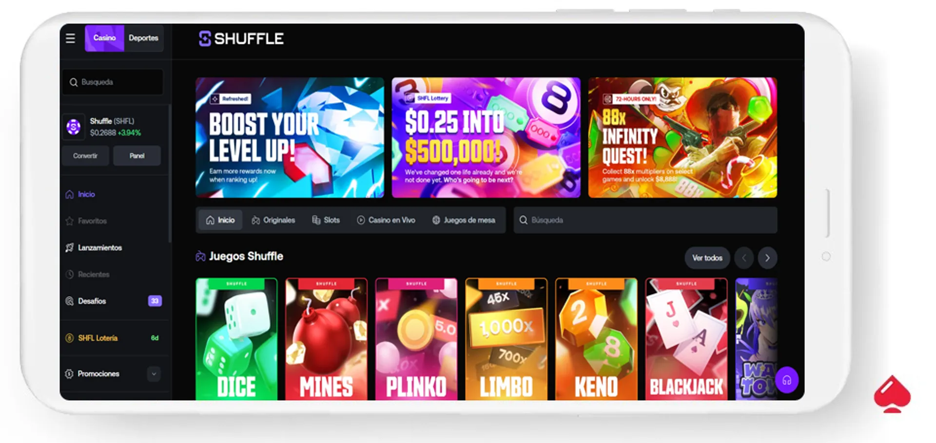 Shuffle acepta criptomonedas