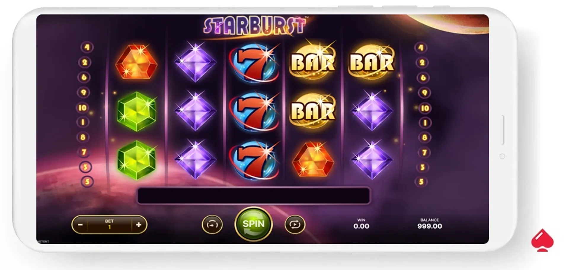 Captura del juego Starburst, una de las mejores tragamonedas de 1 centavo