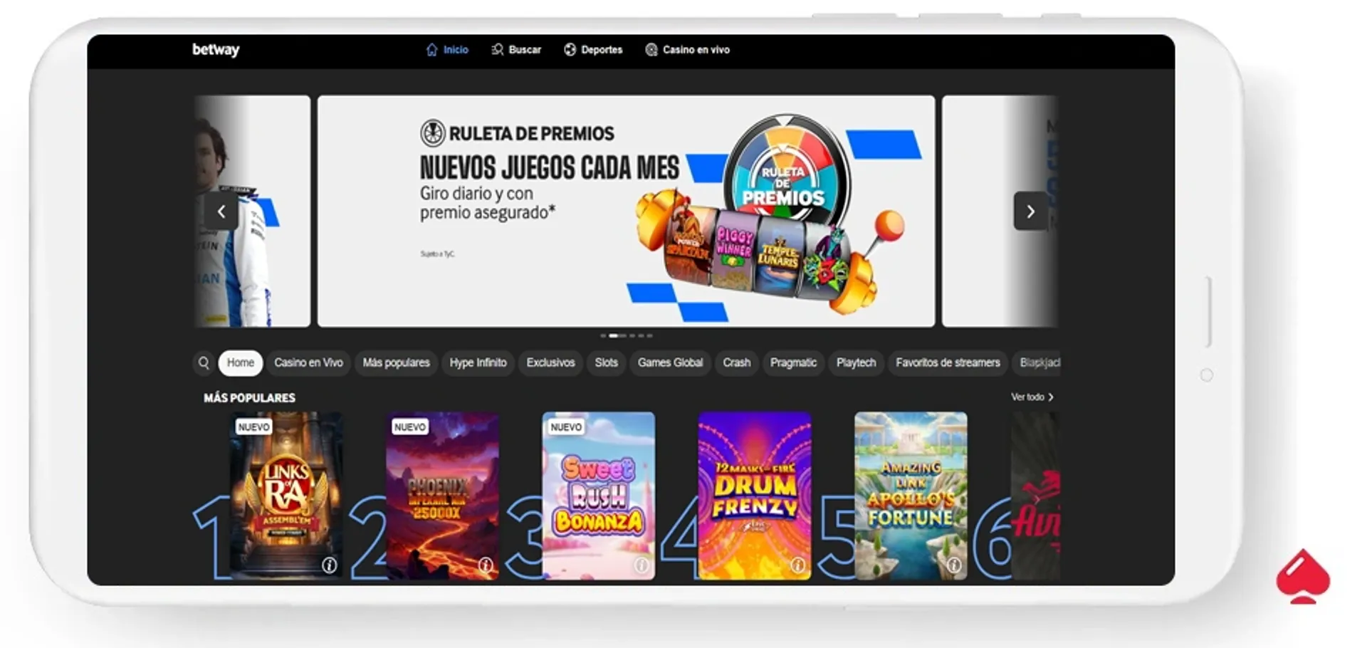 pagar con neosurf en betway Captura del lobby de Betway, un casino que acepta pagos con Neosurf