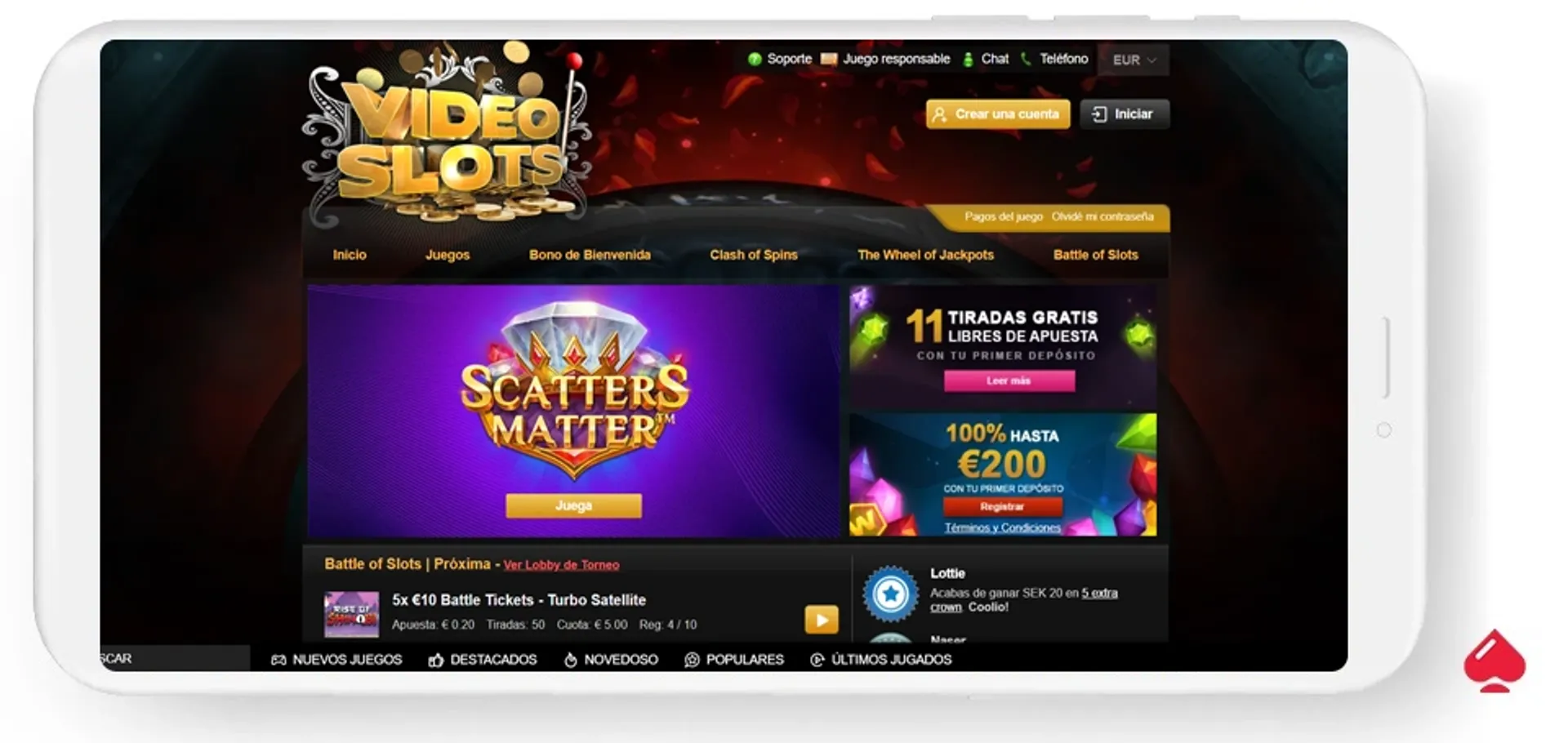 pagar con neosurf en videoslots Captura del lobby de Videoslots, un casino que acepta pagos con Neosurf