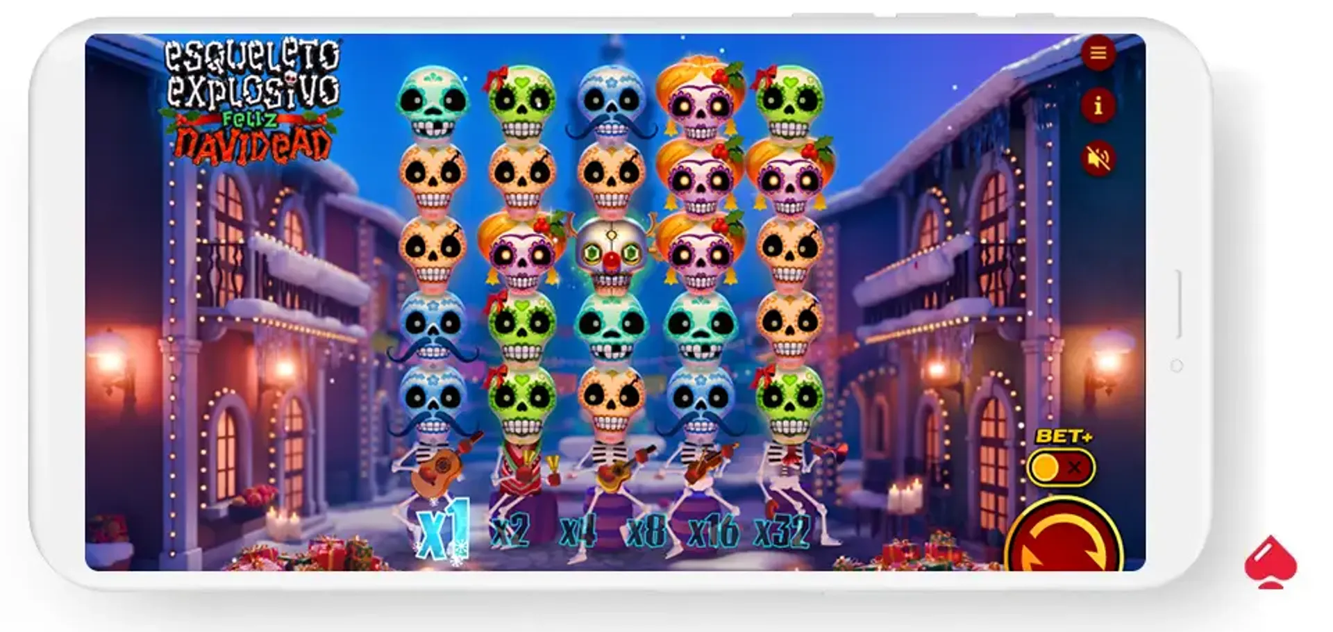 Juego base de la slot Esqueleto Explosivo Feliz Navidad