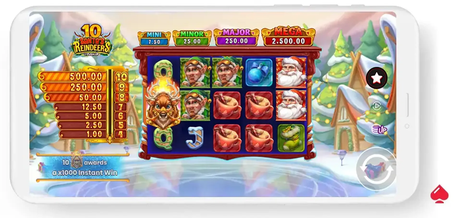 Juego base en la slot 10 Santa's Reindeers