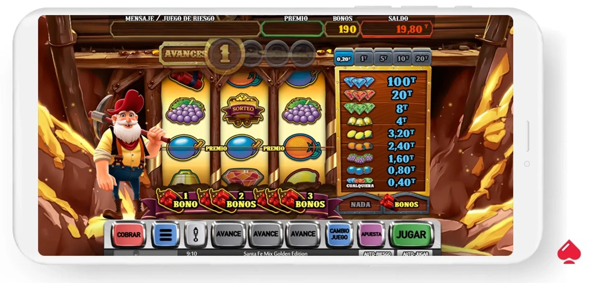 Captura de la slot Santa Fe Mix Golden Edition de MGA