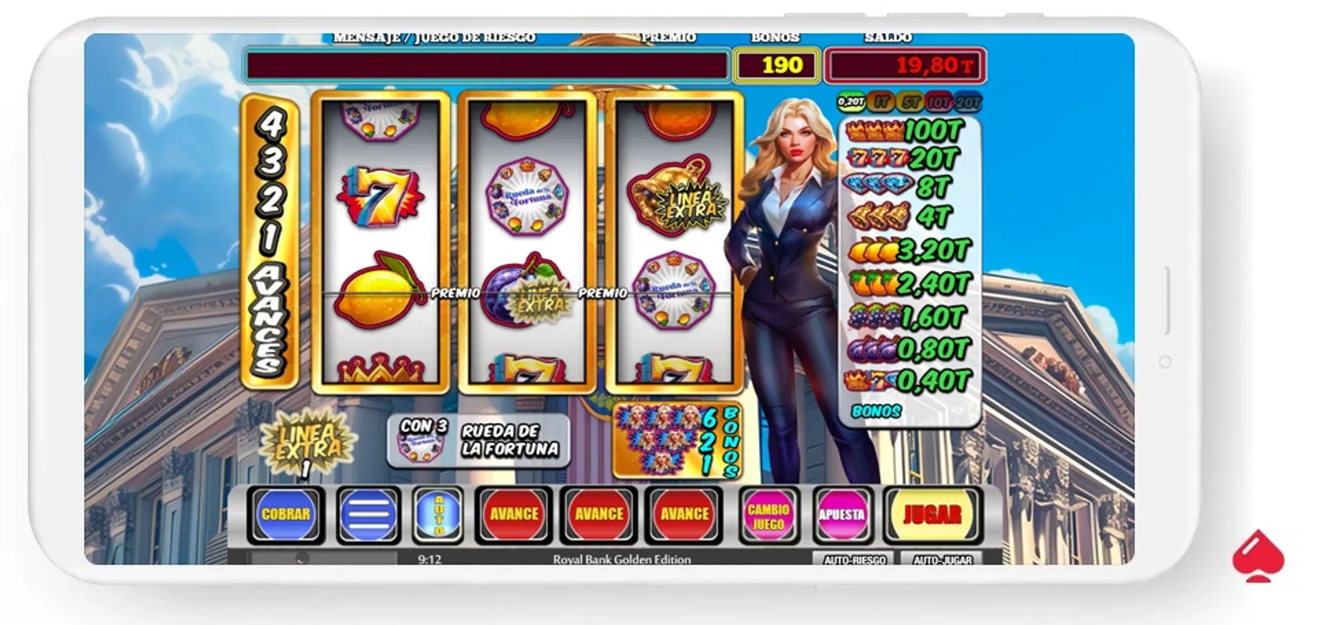 Captura de la slot Royal Bank Golden Edition de MGA