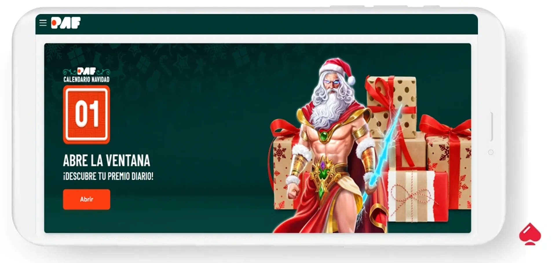 bono de navidad en paf casino Captura de la promoción navideña del casino PAF en España