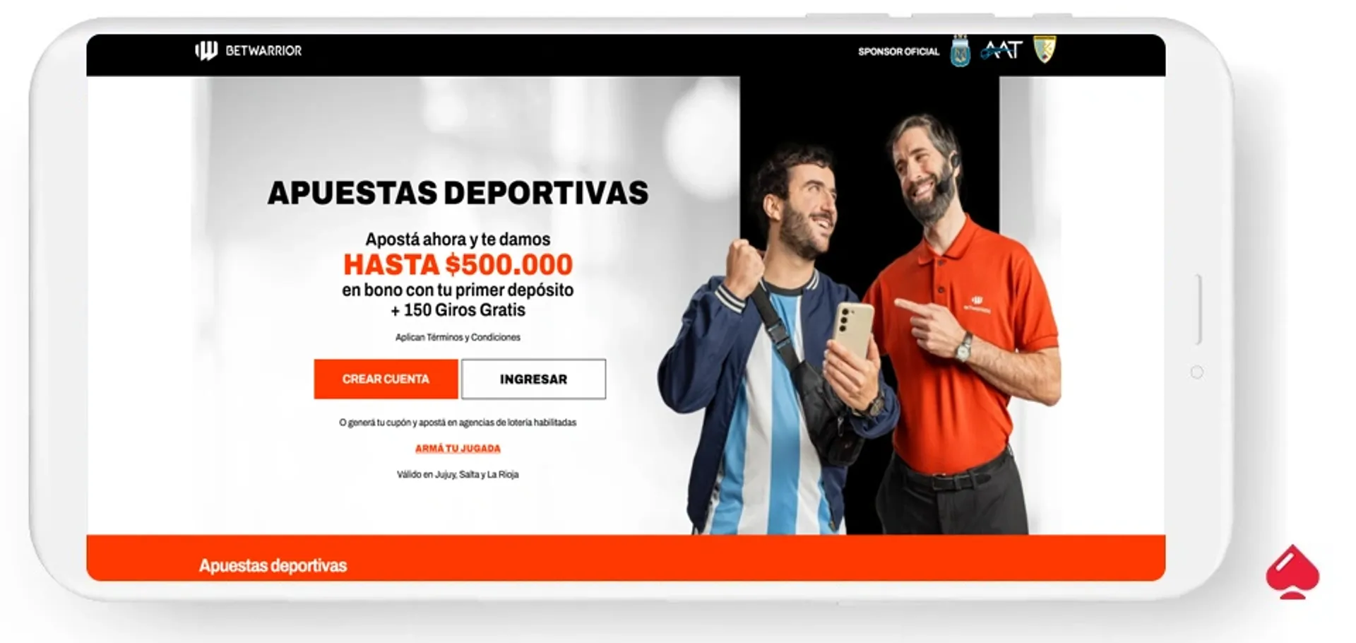 Captura de la pantalla de bienvenida de Betwarrior, un casino que acepta Brubank