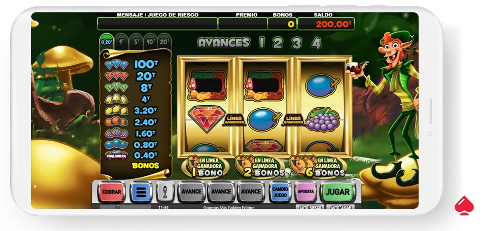 gnomos mix golden edition mga Captura del juego base de la slot Gnomos Mix Golden Edition de MGA