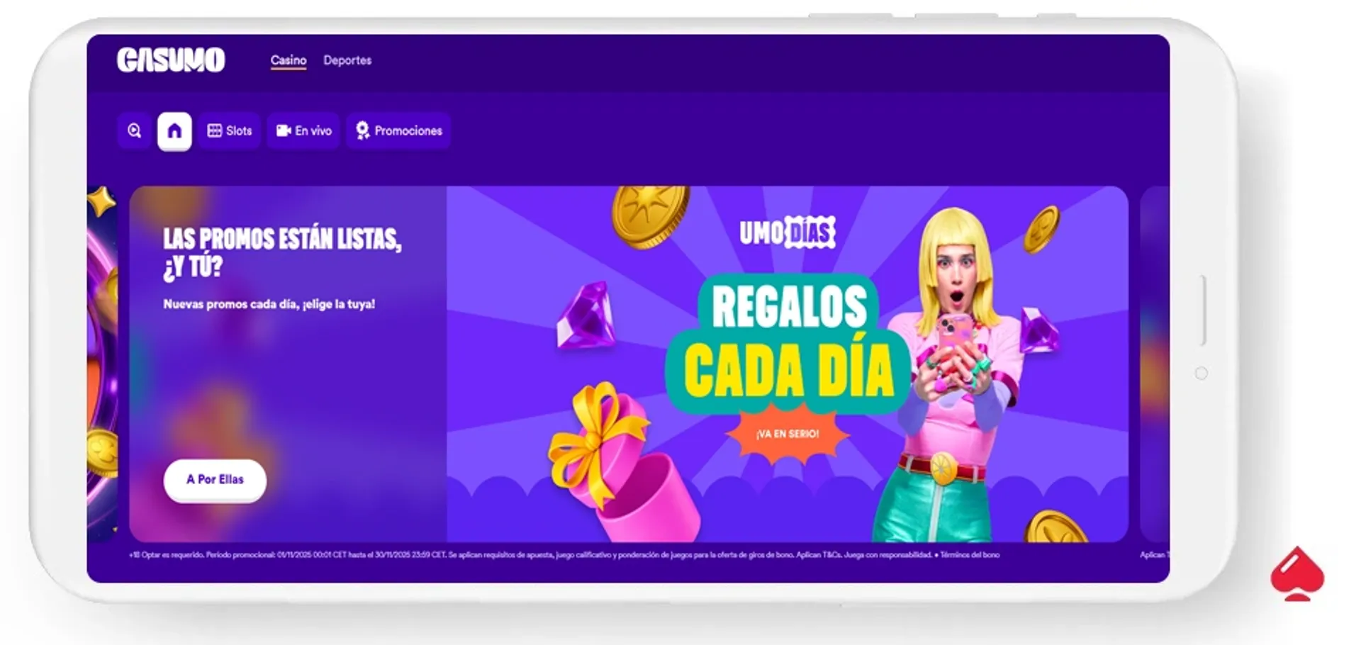 casumo casino acepta apple pay Captura del lobby del casino Casumo, un operador que acepta pagos con Apple Pay