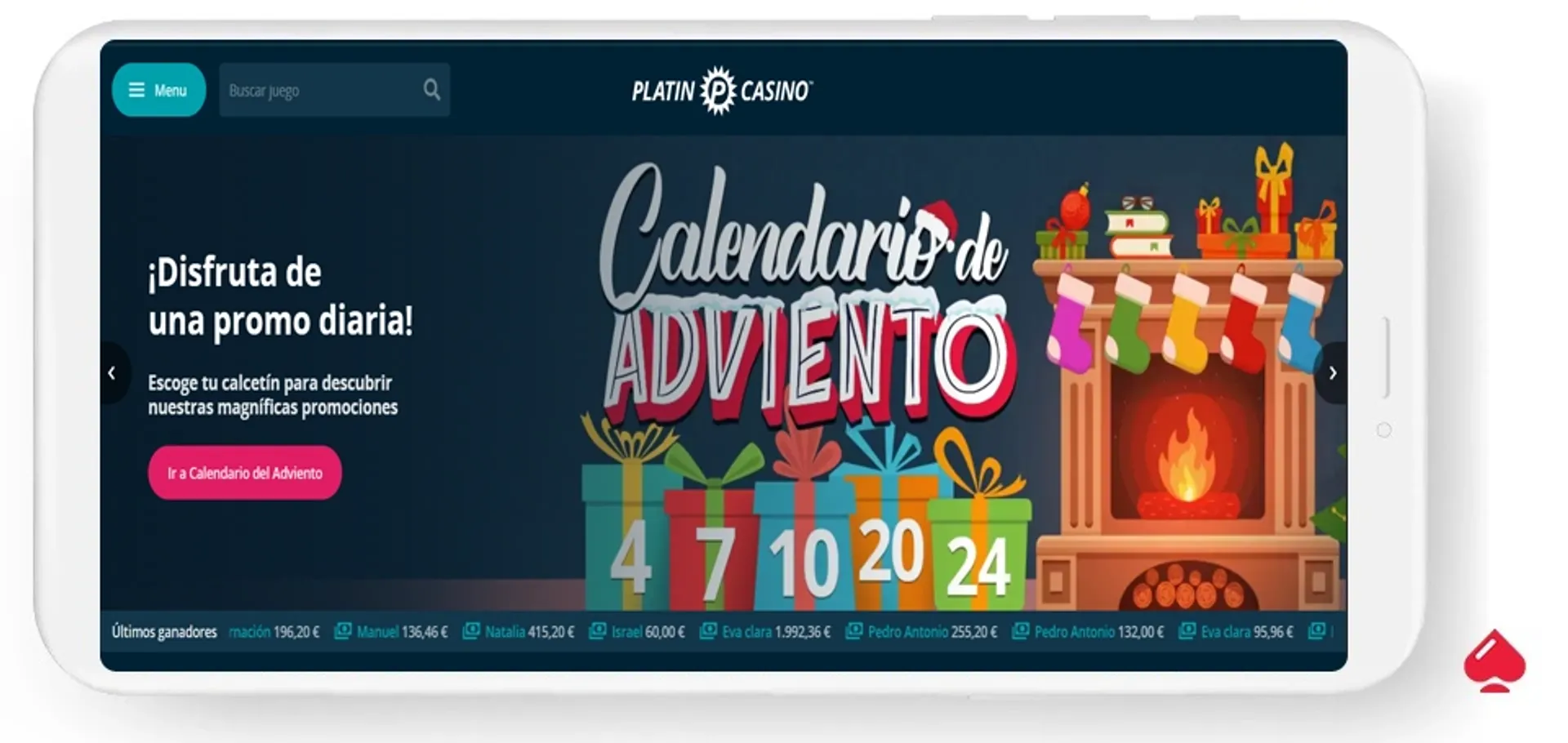 calendario de adviento en platin casino Captura del calendario de adviento en Platin