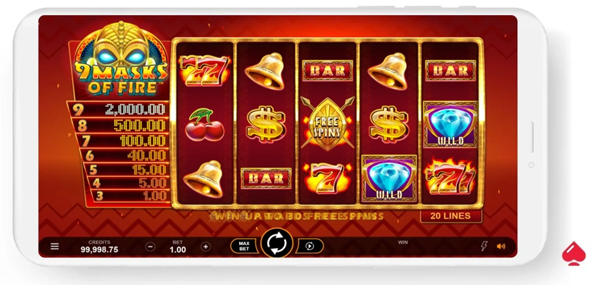9 masks of fire slot Captura del juego base de la slot 9 Masks of Fire de Games Global