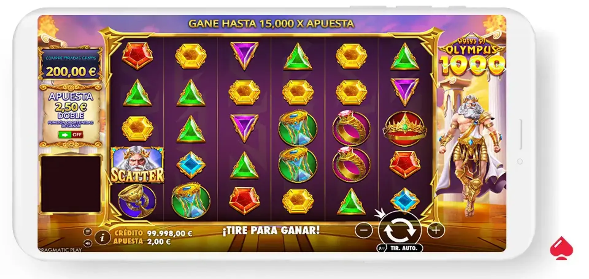 Juego base de la slot Gates of Olympus 1000 en bet365