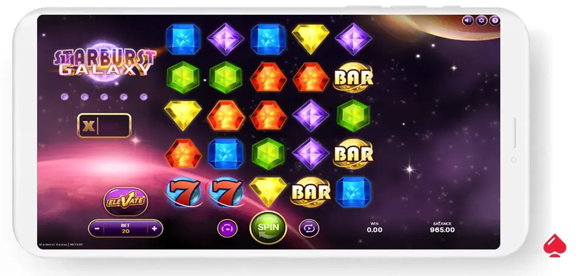 Juego base de la slot Starburst Galaxy en bet365