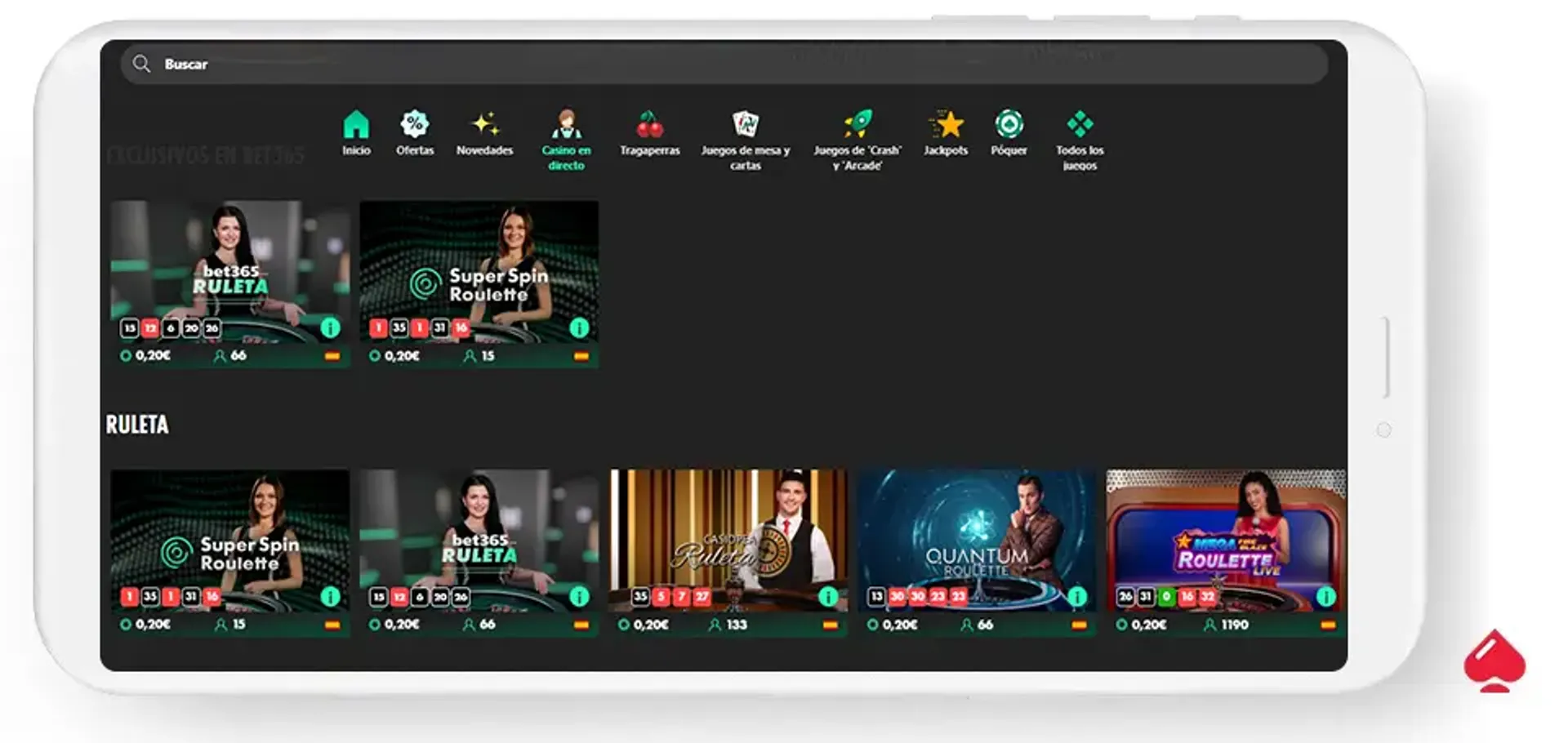 El casino bet365 ofrece ruletas en vivo