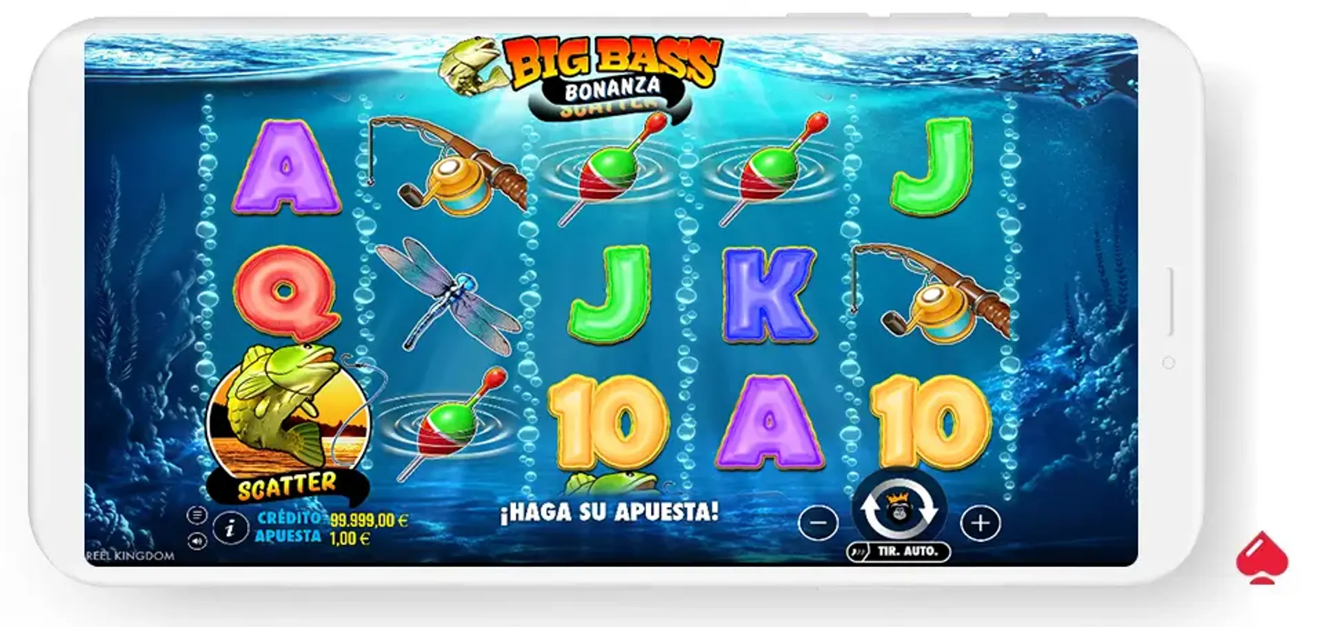 Juego base de la tragamonedas Big Bass Bonanza en el casino PlayUZU