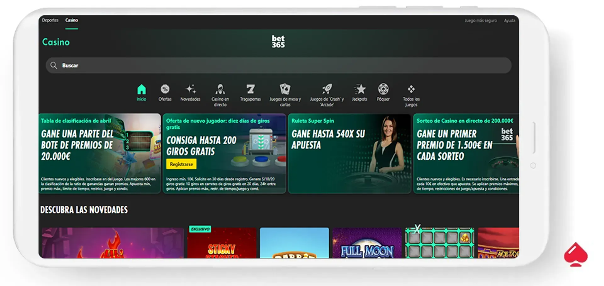 Captura del lobby de bet365, un operador que acepta Skrill
