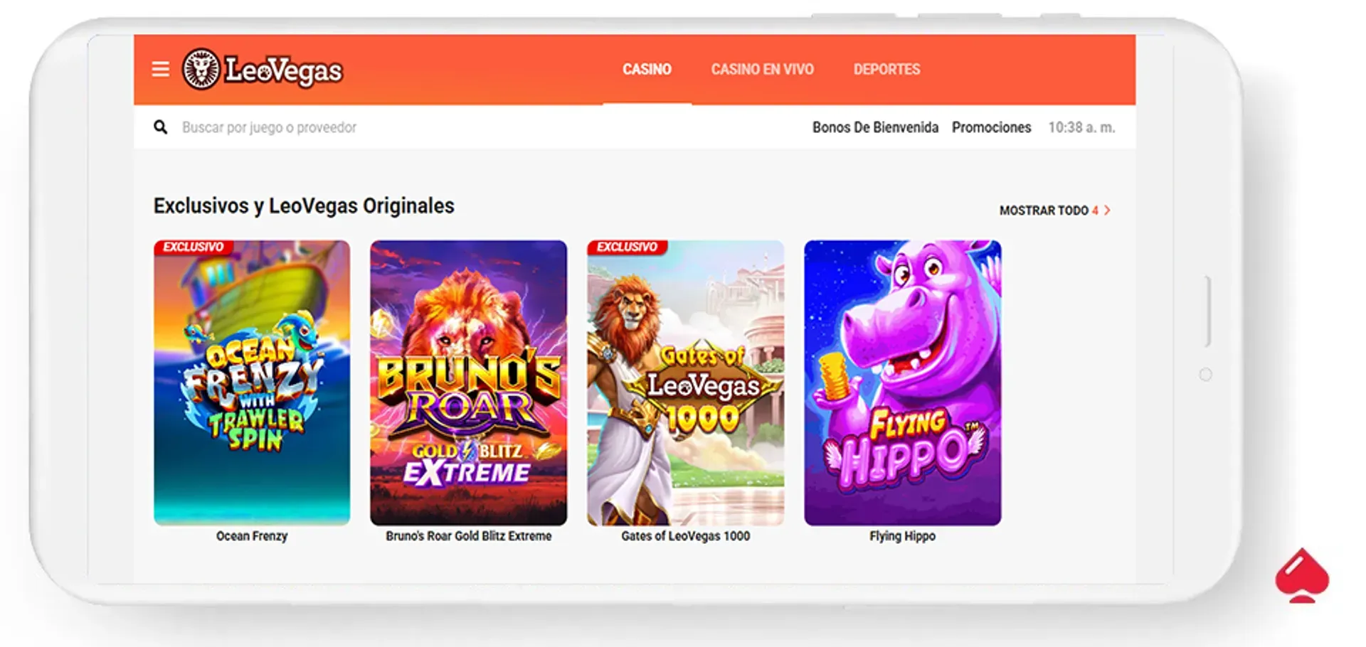 Captura del lobby de LeoVegas, un operador que acepta Skrill