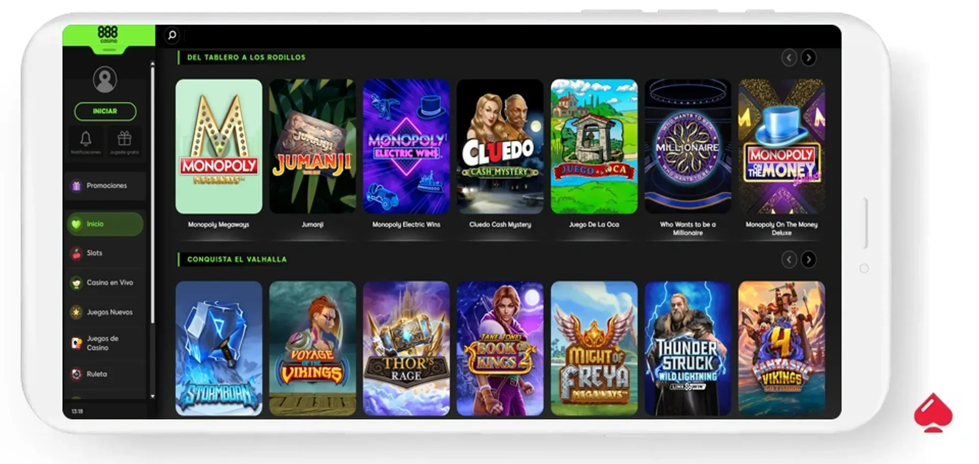 Captura del lobby de 888casino, un operador que acepta Skrill