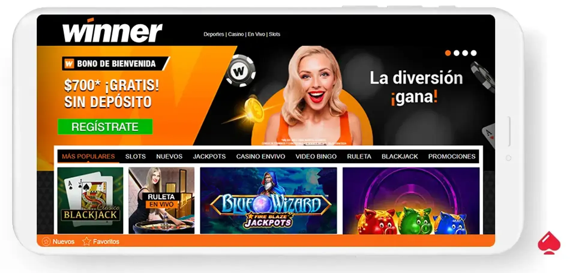 Captura del lobby de Winner, un casino que acepta Albo