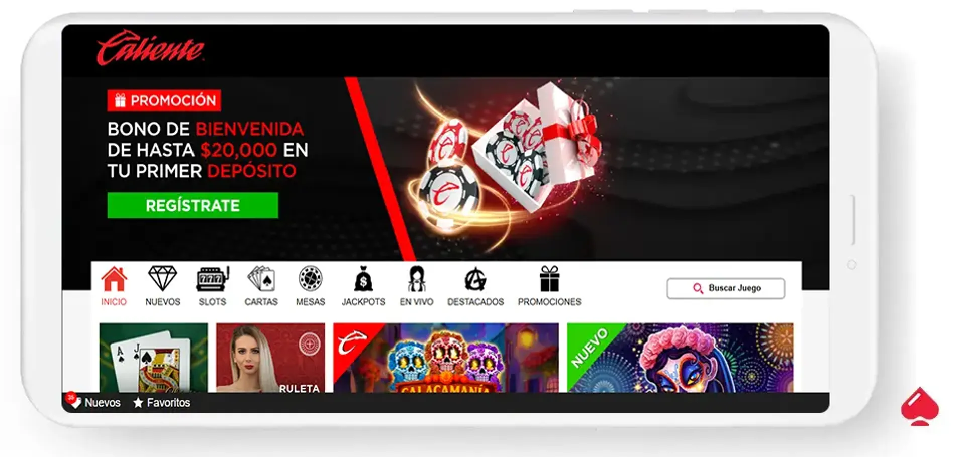 Captura del lobby de Caliente, un casino que acepta Albo