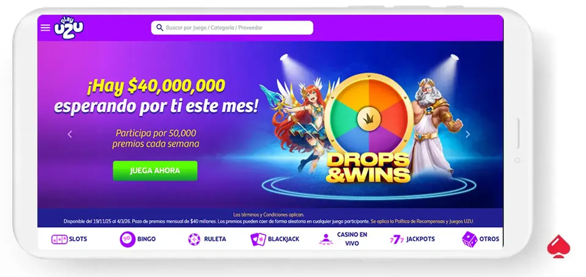 Captura del lobby de PlayUZU, un casino que acepta Albo